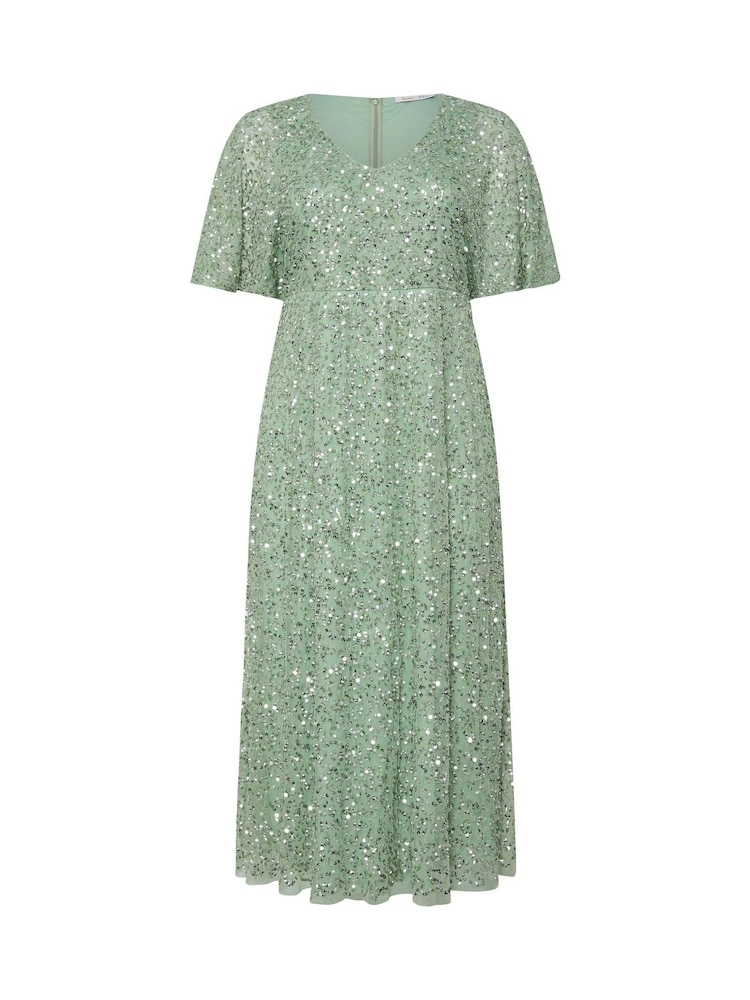 Yours Curve Green Luxe V-Neck Embellished Dress - Image 5 of 5