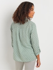 M&Co Green 100% Cotton Dobby Long Sleeve Shirt - Image 3 of 5