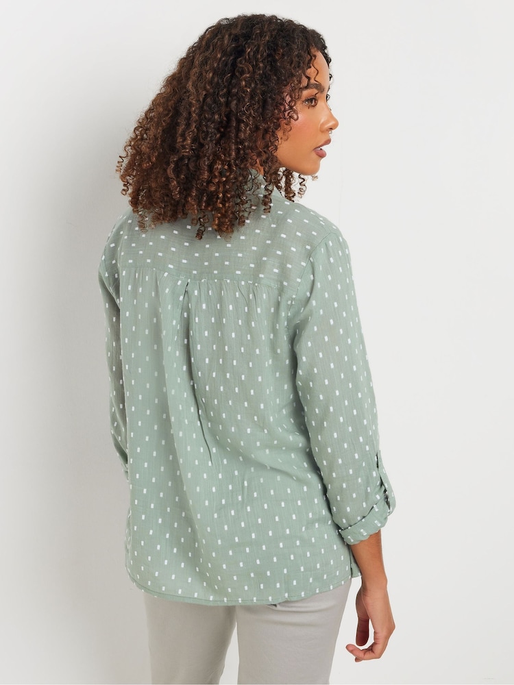 M&Co Green 100% Cotton Dobby Long Sleeve Shirt - Image 3 of 5