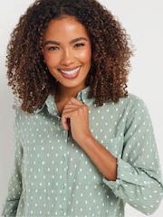 M&Co Green 100% Cotton Dobby Long Sleeve Shirt - Image 4 of 5