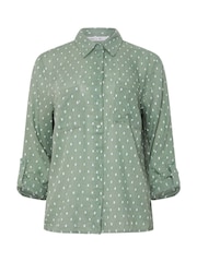 M&Co Green 100% Cotton Dobby Long Sleeve Shirt - Image 5 of 5