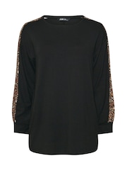 Yours Curve Black Leopard Print Sleeve Detail Top - Image 5 of 5