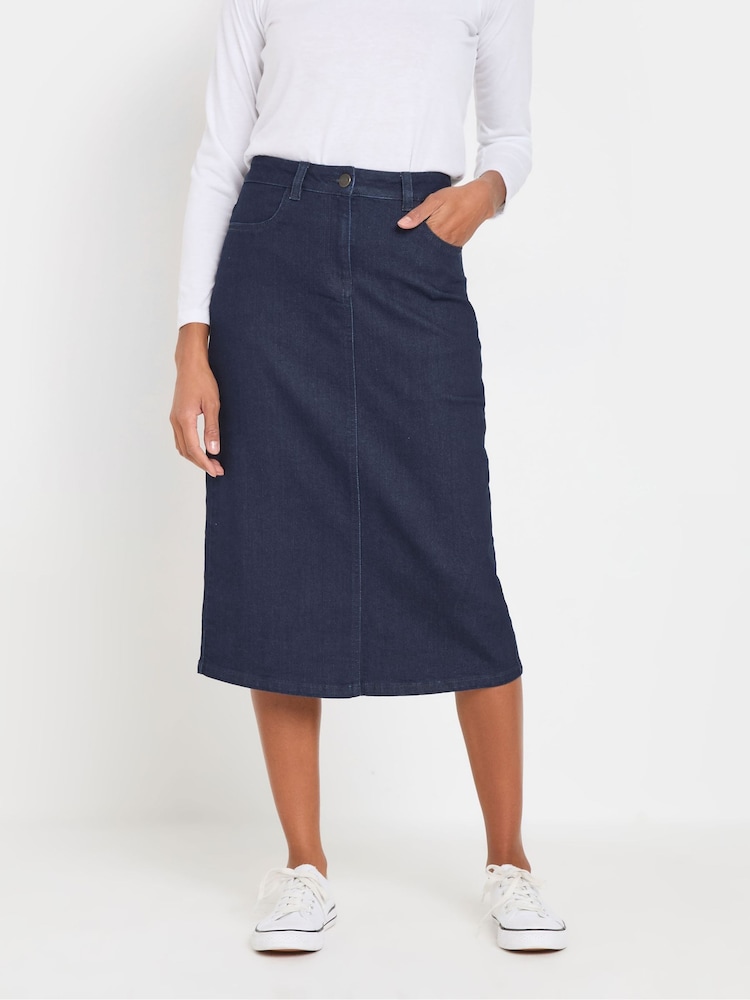 M&Co Blue Denim Midi Skirt - Image 1 of 5