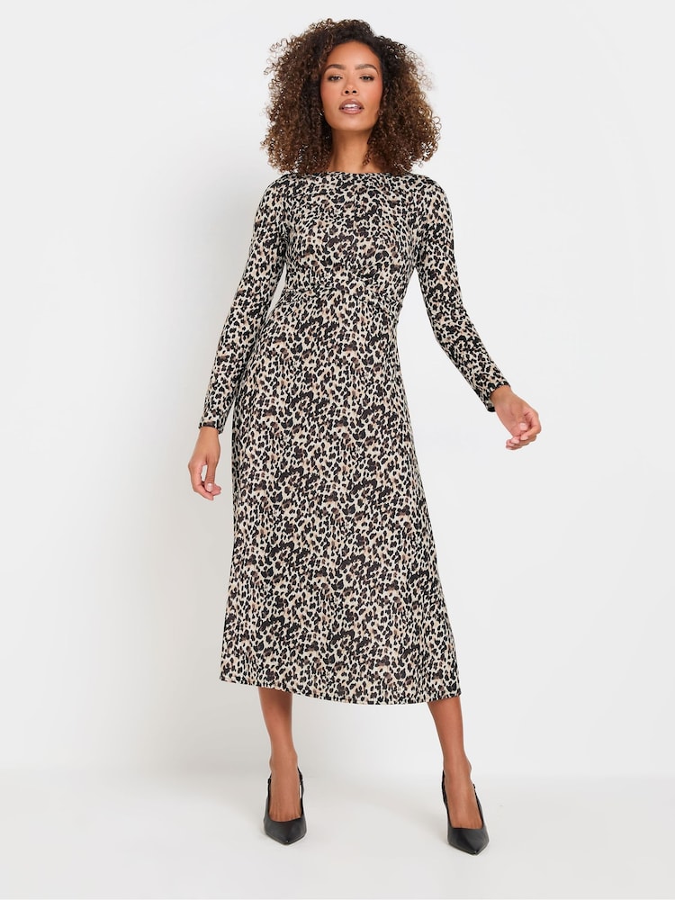 M&Co Brown Animal Print Twist Front Dress - Image 1 of 5