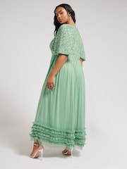 Yours Curve Green Luxe Embellished Ruffle Maxi Dress - Image 3 of 5
