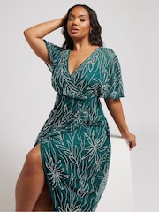 Yours Curve Green Luxe Embellished Wrap Maxi Dress - Image 1 of 5