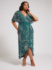 Yours Curve Green Luxe Embellished Wrap Maxi Dress - Image 2 of 5