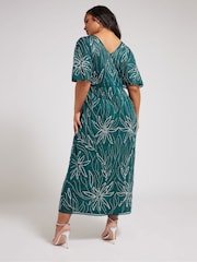 Yours Curve Green Luxe Embellished Wrap Maxi Dress - Image 3 of 5
