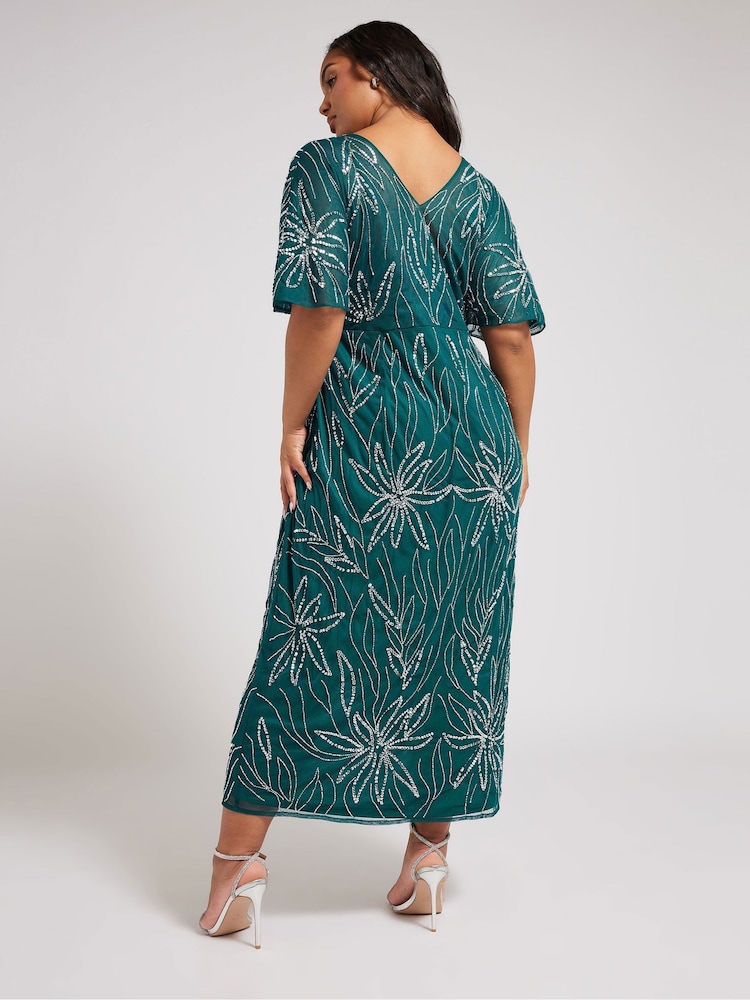 Yours Curve Green Luxe Embellished Wrap Maxi Dress - Image 3 of 5