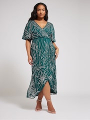 Yours Curve Green Luxe Embellished Wrap Maxi Dress - Image 4 of 5