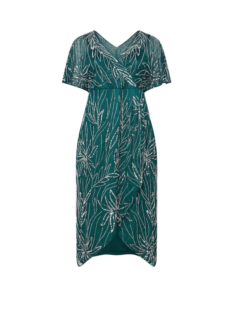 Yours Curve Green Luxe Embellished Wrap Maxi Dress - Image 5 of 5
