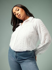 Yours Curve White Embroidered Long Sleeve Shirt - Image 1 of 10