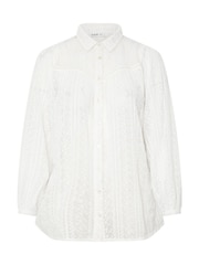 Yours Curve White Embroidered Long Sleeve Shirt - Image 10 of 10