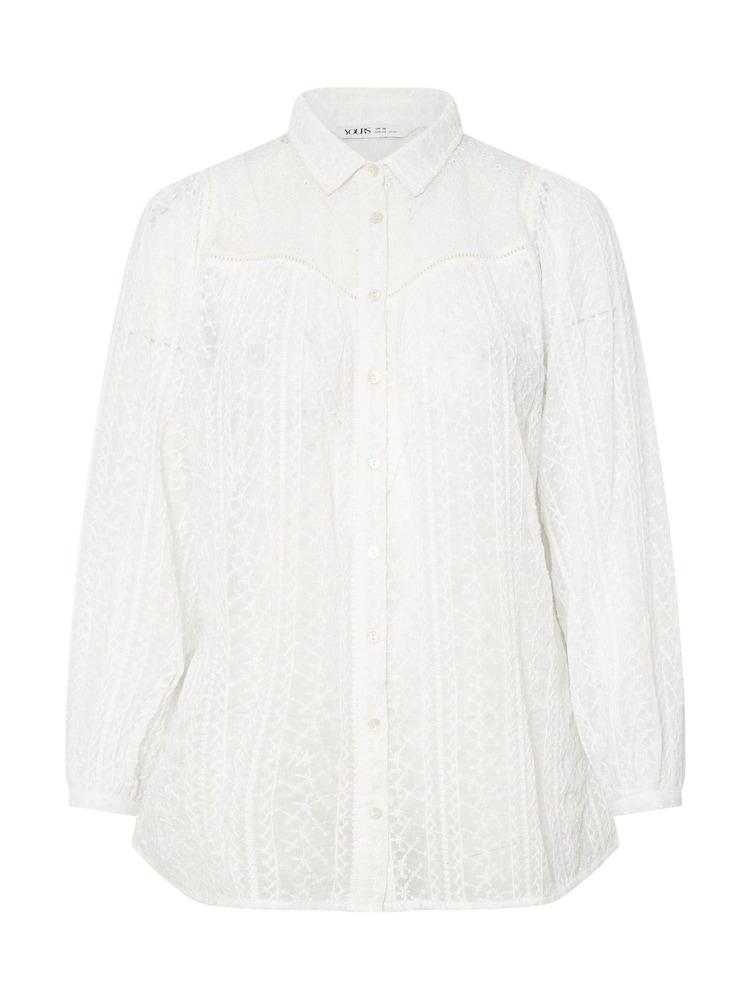 Yours Curve White Embroidered Long Sleeve Shirt - Image 10 of 10