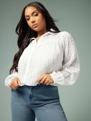 Yours Curve White Embroidered Long Sleeve Shirt - Image 2 of 10