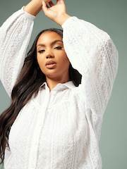 Yours Curve White Embroidered Long Sleeve Shirt - Image 3 of 10