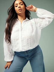 Yours Curve White Embroidered Long Sleeve Shirt - Image 4 of 10