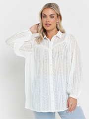 Yours Curve White Embroidered Long Sleeve Shirt - Image 6 of 10