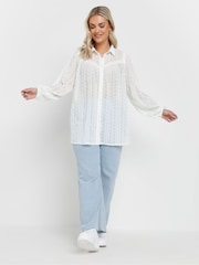 Yours Curve White Embroidered Long Sleeve Shirt - Image 7 of 10