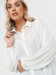 Yours Curve White Embroidered Long Sleeve Shirt - Image 9 of 10