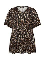 Yours Curve Top com estampa de leopardo e pregas na frente - Imagem 5 de 5
