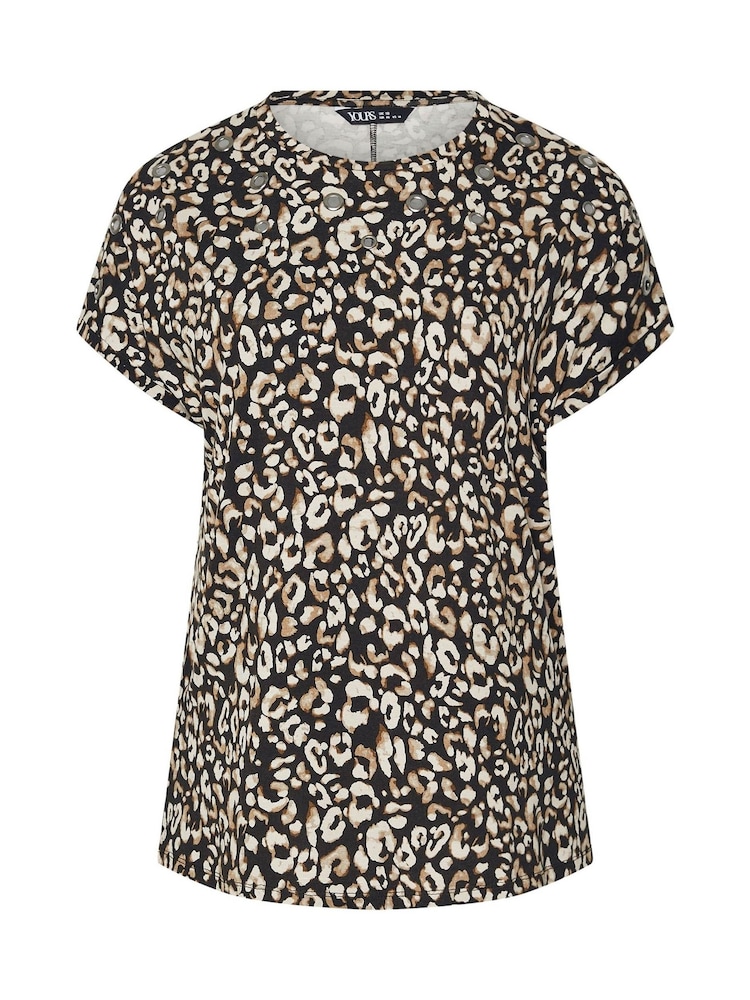 Yours Curve Black Leopard Print Eyelet Top - Image 6 of 6