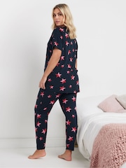 Yours Curve Blue Multi Stars Tapered 100% Cotton Pyjamas Set - Image 3 of 5