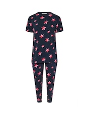 Yours Curve Blue Multi Stars Tapered 100% Cotton Pyjamas Set - Image 5 of 5