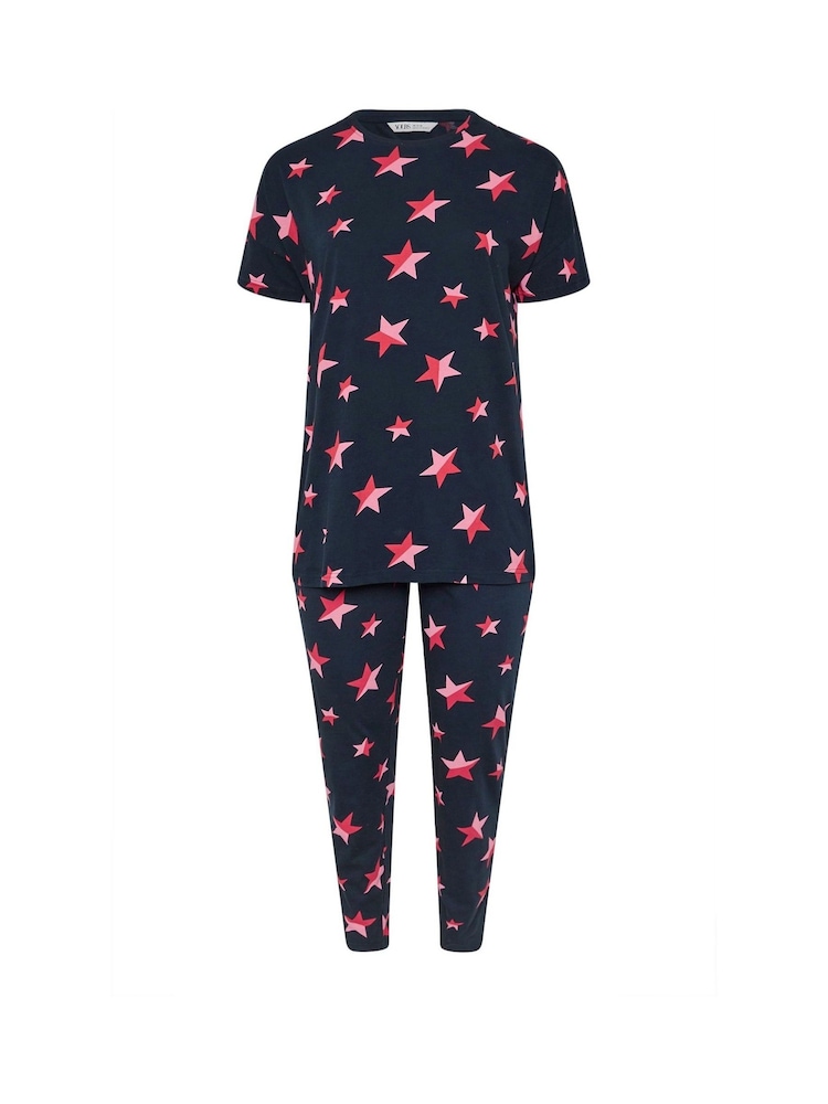 Yours Curve Blue Multi Stars Tapered 100% Cotton Pyjamas Set - Image 5 of 5