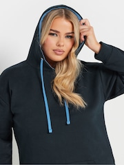 Yours Curve Blue Drawstring Detail 100% Cotton Hoodie - Image 4 of 5