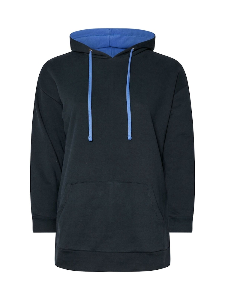 Yours Curve Blue Drawstring Detail 100% Cotton Hoodie - Image 5 of 5