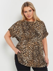 Yours Curve Natural Leopard Print Eyelet Top - Image 1 of 5