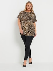 Yours Curve Natural Leopard Print Eyelet Top - Image 2 of 5
