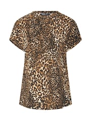 Yours Curve Natural Leopard Print Eyelet Top - Image 5 of 5