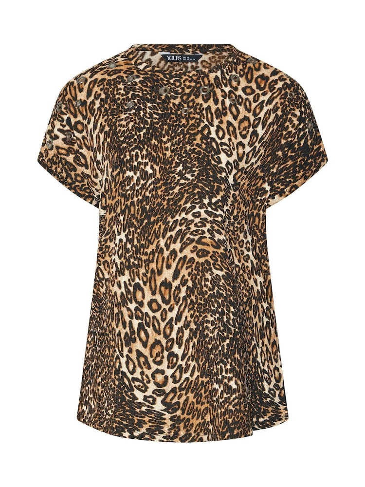 Yours Curve Natural Leopard Print Eyelet Top - Image 5 of 5