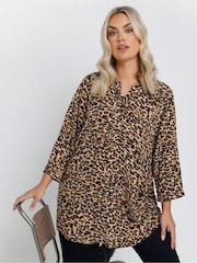 Yours Curve Natural Leopard Print Jersey Top - Image 1 of 5