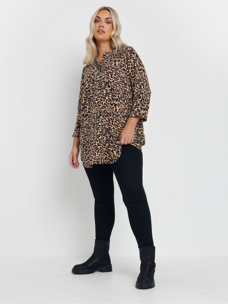 Yours Curve Natural Leopard Print Jersey Top - Image 2 of 5