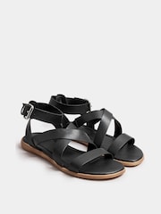 Yours Curve Black Extra Wide Fit Comfort Strappy Sandals - Image 1 of 4