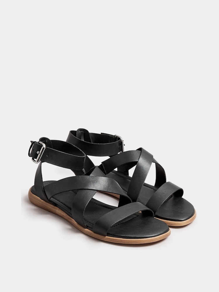 Yours Curve Black Extra Wide Fit Comfort Strappy Sandals - Image 1 of 4