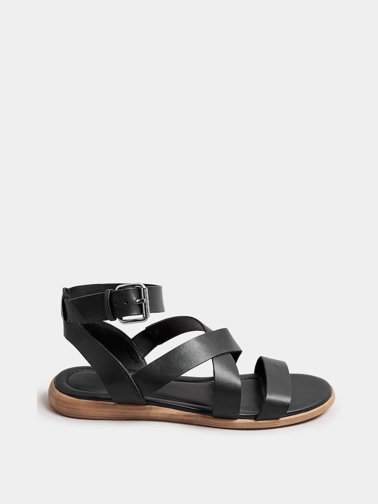 Yours Curve Black Extra Wide Fit Comfort Strappy Sandals - Image 2 of 4