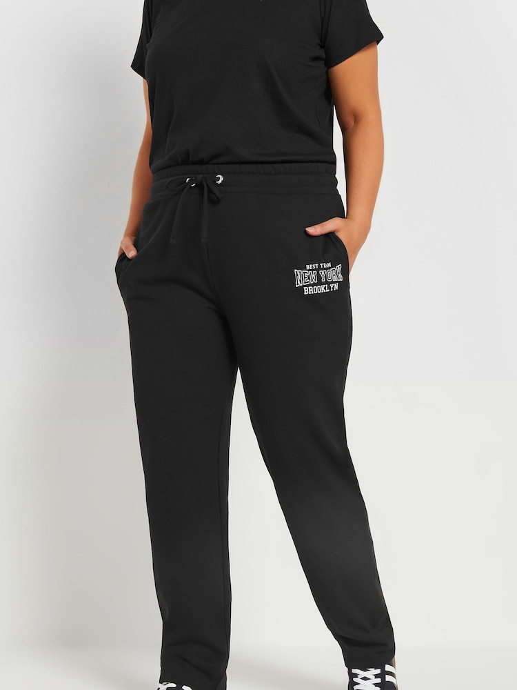 Yours Curve Black New York Logo Stretch Joggers - Image 1 of 5