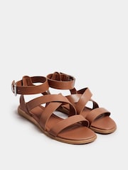 Yours Curve Brown Extra Wide Fit Comfort Strappy Sandals - Image 1 of 4