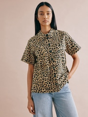 Albaray Animal Twill Short Sleeve Brown Shirt - Image 1 of 4