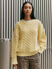 Albaray Oversize Yellow Cable 100% Cotton Jumper - Image 1 of 4