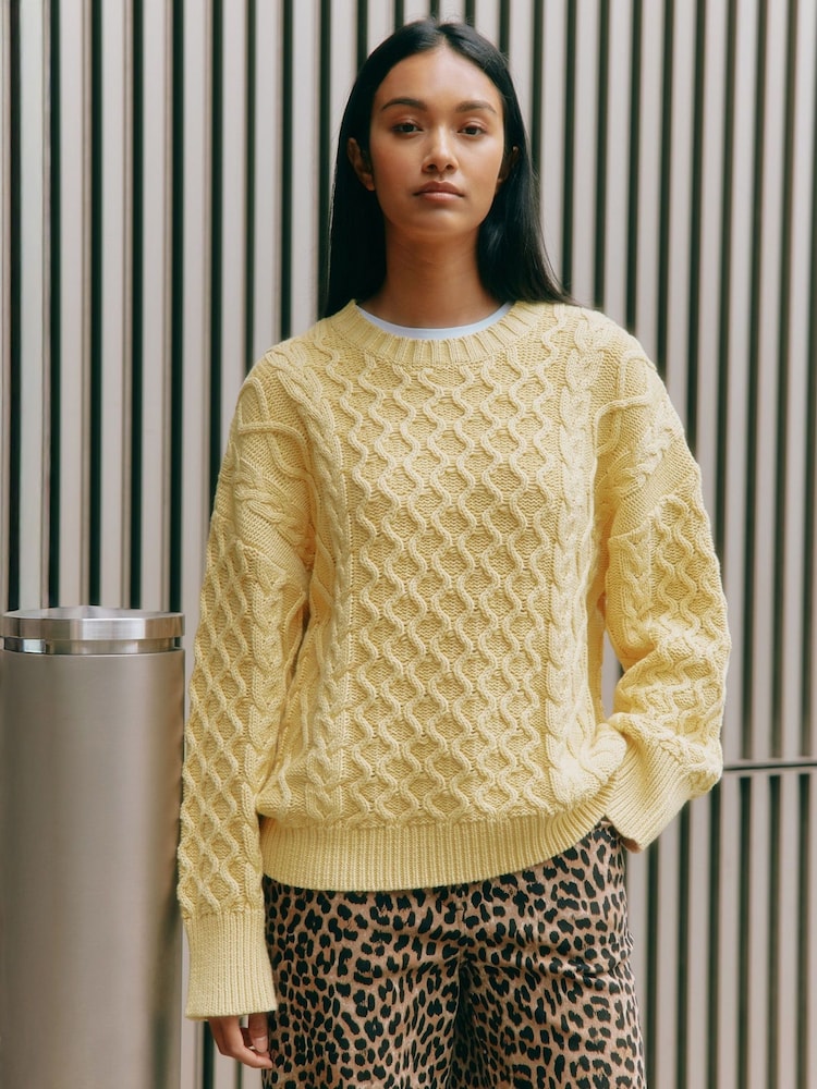 Albaray Oversize Yellow Cable 100% Cotton Jumper - Image 1 of 4