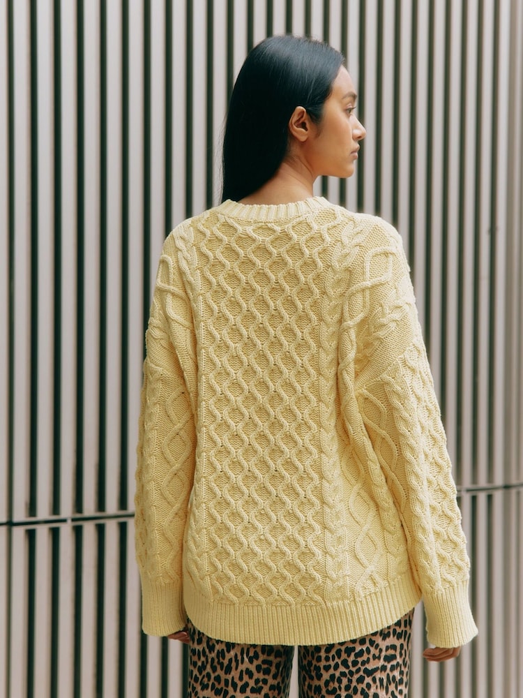Albaray Oversize Yellow Cable 100% Cotton Jumper - Image 2 of 4 Albaray Oversize Yellow Cable 100% Cotton Jumper - Image 2 of 4