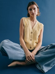 Albaray Yellow Button Through Cable 100% Cotton Tank - Image 3 of 5
