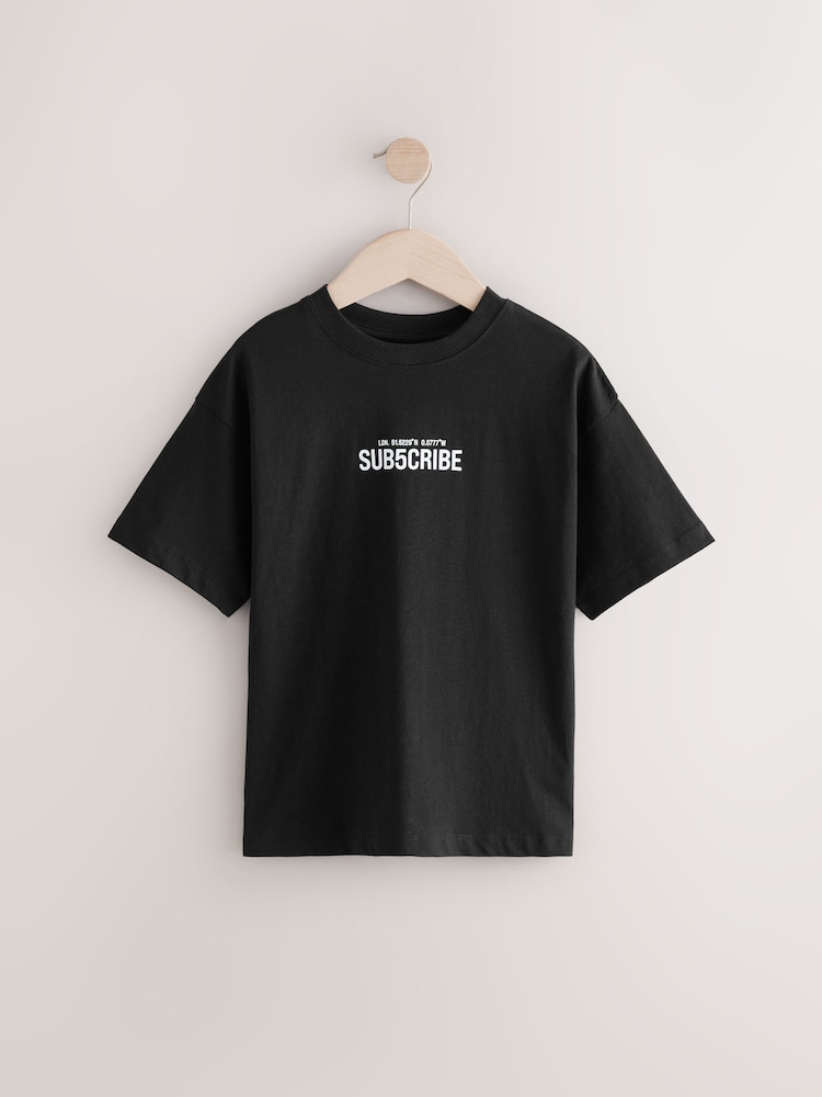 Black Relaxed Fit Subcribe Short Sleeve T-Shirt (3-16yrs) - Image 1 of 4
