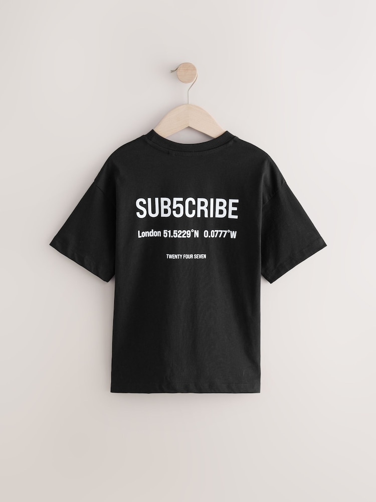 Black Relaxed Fit Subcribe Short Sleeve T-Shirt (3-16yrs) - Image 2 of 4