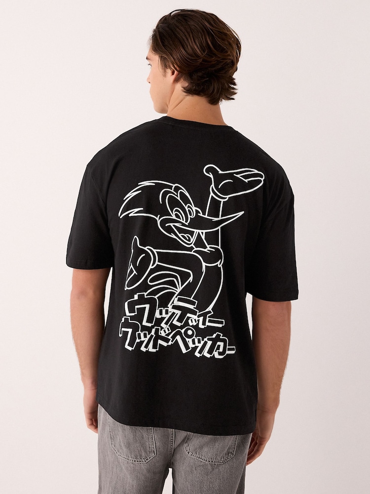 Black Licence Woody Woodpecker Print Cotton T-Shirt - Image 1 of 9